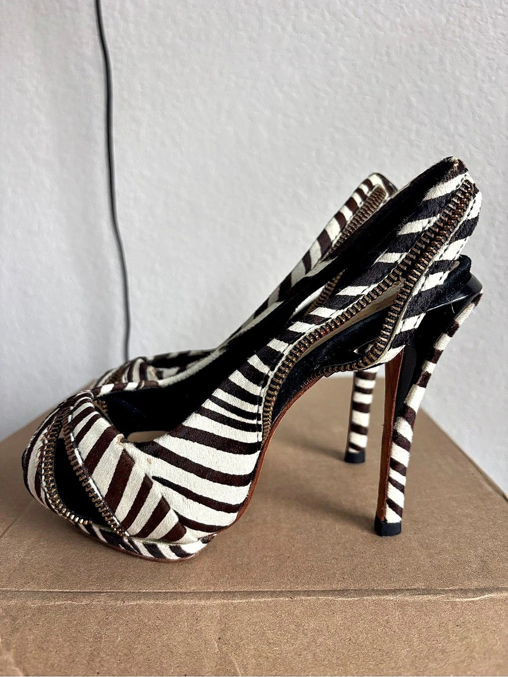 L.A.M.B. Gwen Stefani Zebra Heels Ponyhair